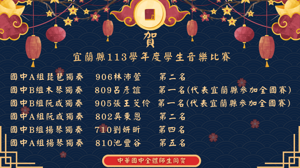 113學年度宜蘭縣音樂比賽個人賽榜單